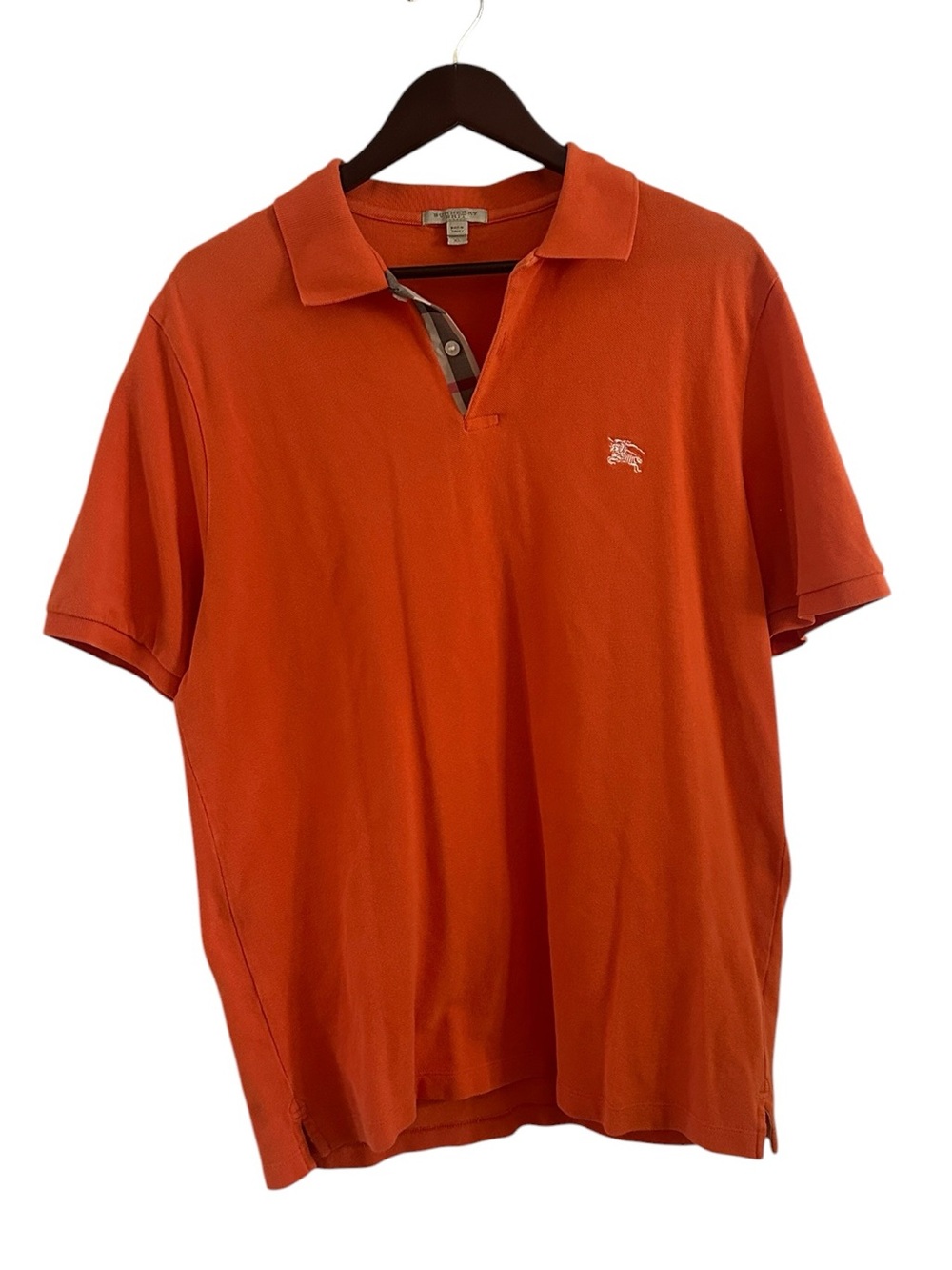 Burberry Brit Mens XL Polo Shirt Orange Nova Check Placket Short Sleeve EUC Logo